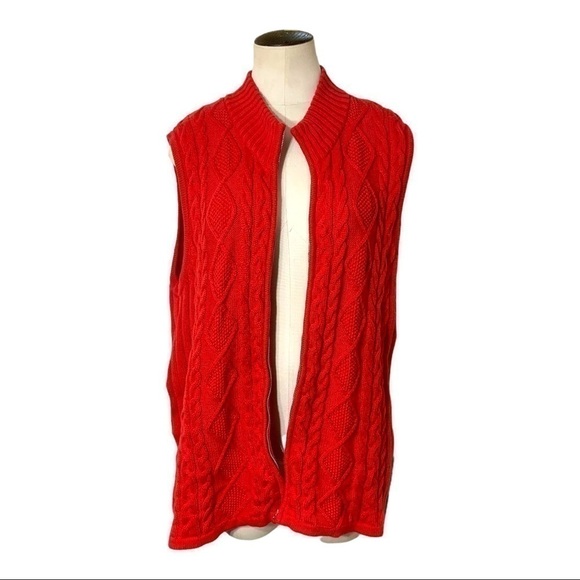 Tabi Red Cable Knit Zip up Sweater Vest 100% Cotton Relax Fit Sz XL - Picture 2 of 13